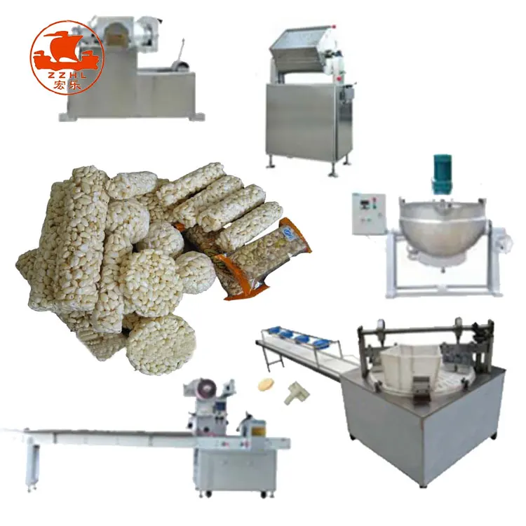1Automatic Puffed Rice Candy Cake Energy Peanut Sesame Bar Cereal Bar Forming Cutting Processing Rice Cake Ball Production Line