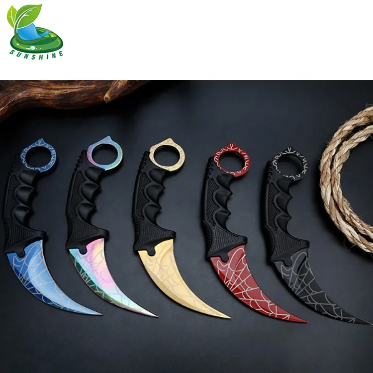 
Нож Damask CSGO с фиксированным лезвием, керамбит Counter Strike, военный уличный нож, цветные полосатые ножи с нескользящей ручкой 