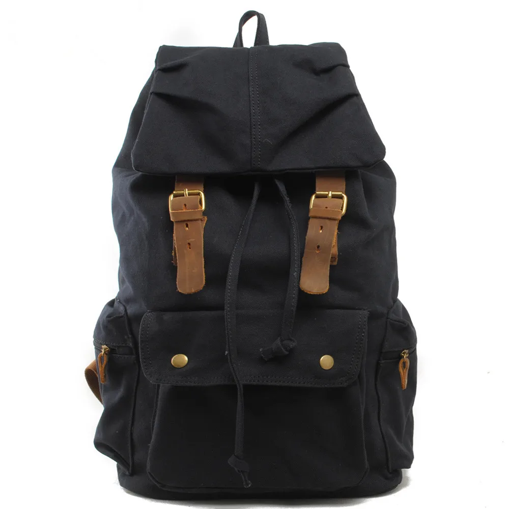 Men's casual waxed canvas leather travel backpack