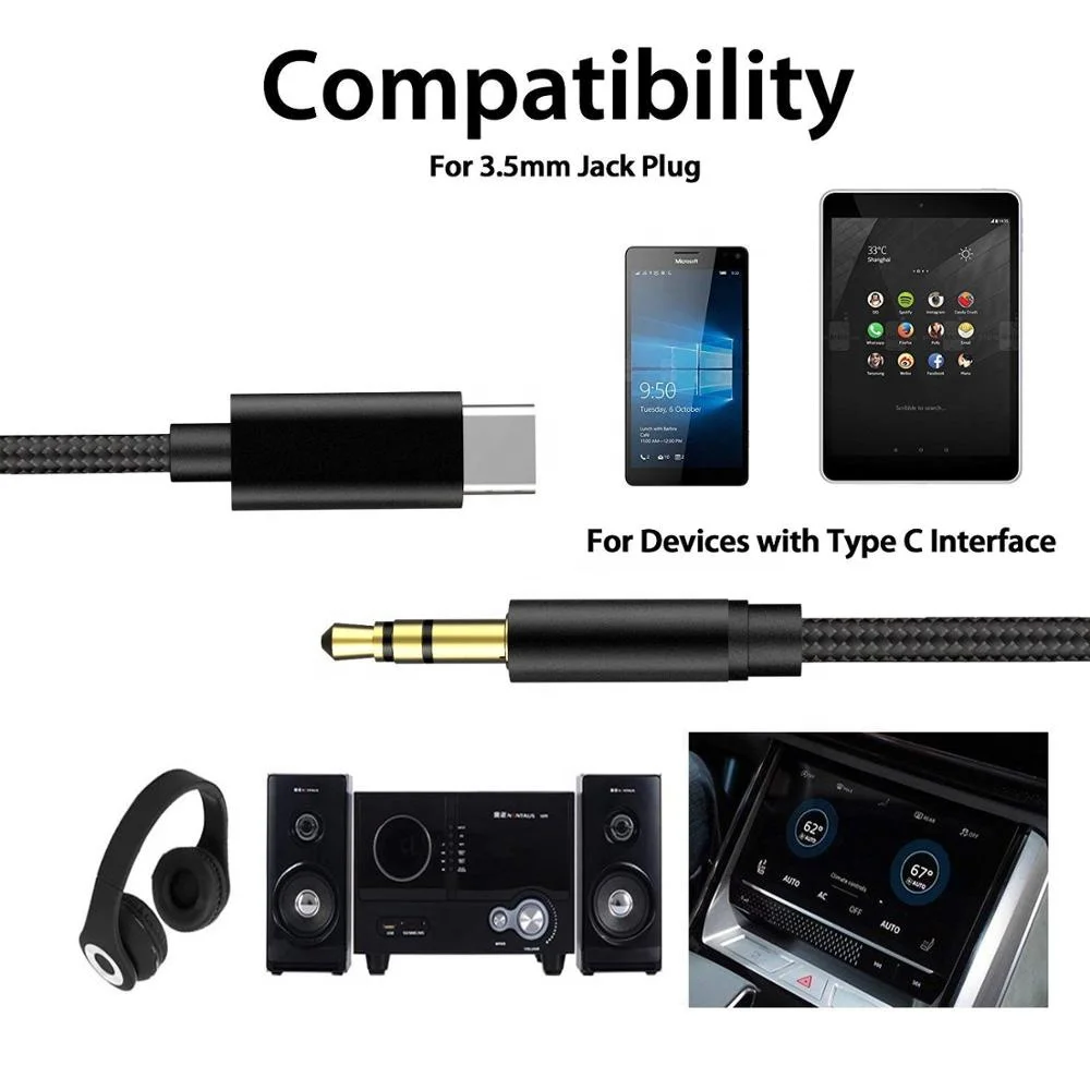 
Позолоченный аудио стерео кабель с USB C на 3,5 мм папа AUX 