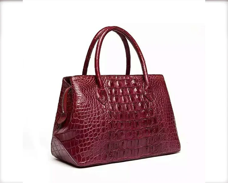 GENUINE CROCODILE SKIN Burgundy Crocodile Tote Handbag