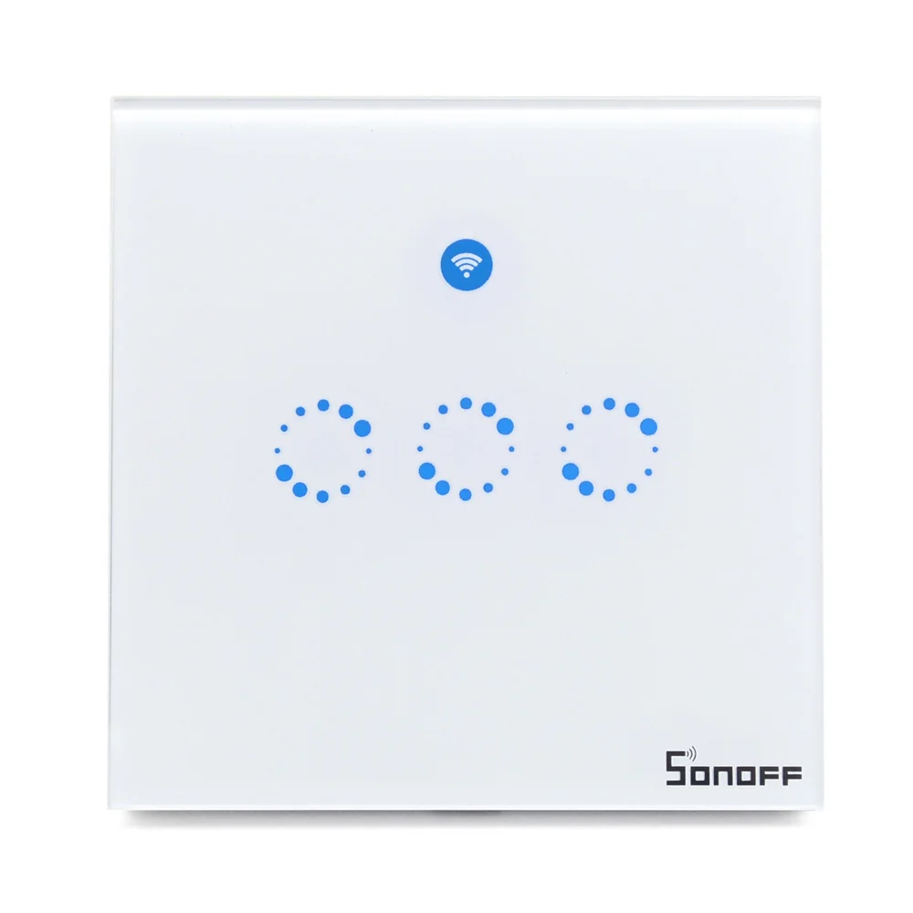 SONOFF T1 UK 3C Wifi App RF Wireless Remote Control Smart Home Touch Screen 3 Gang Wall Light Glass Panel LED Backlight Switch
