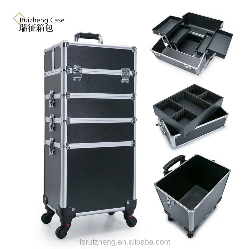 4 in 1 Multifunctional  Trolley Cosmetic Case with Detachable 360 Degree Wheels Rolling Makeup Case