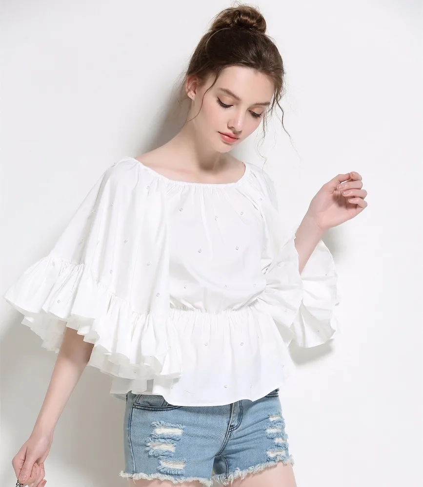Vintage Loose Sleeves Embroidered Short Shirt Free White ...
