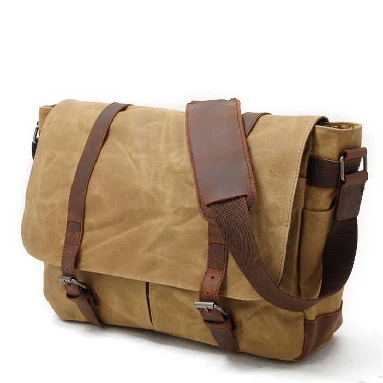 Leather shoulder  multifunction vintage laptop bag canvas messenger bag