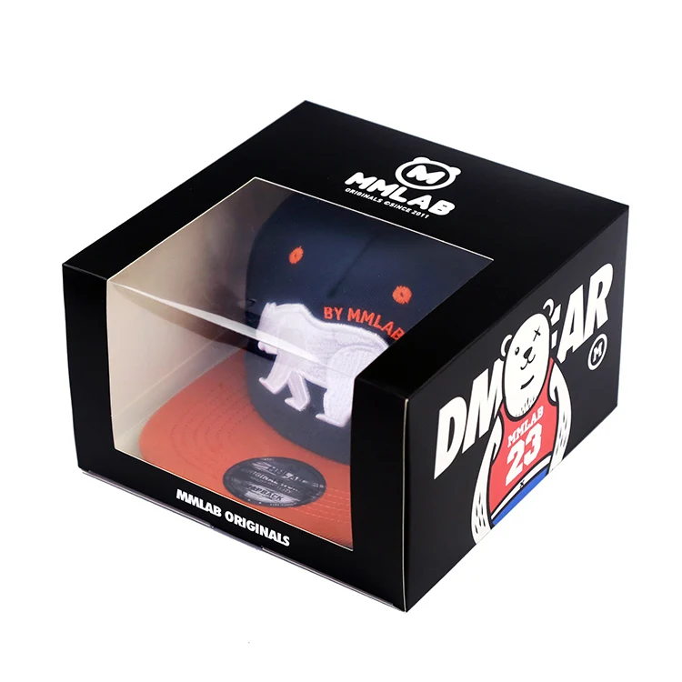 Wholesale Custom Logo Snapcap Box Packaging Hat Baseball Caps Mailer Gift Box Folding Packing Full Color Print With Clear Window