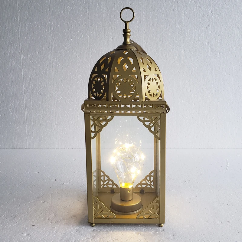 Iron Metal Gold Moroccan hollow LED Lantern For Home or Festival Decoration
