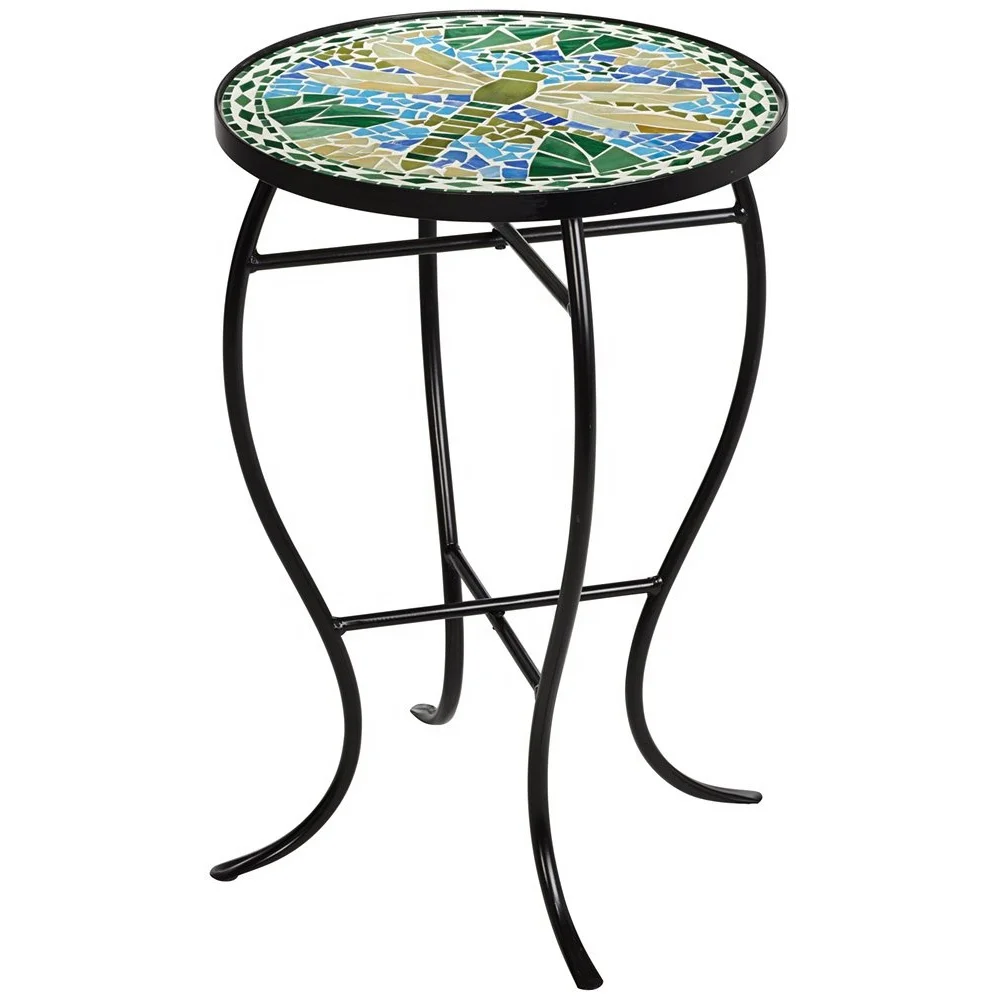 Dragonfly Mosaic Black Iron Outdoor Accent Table