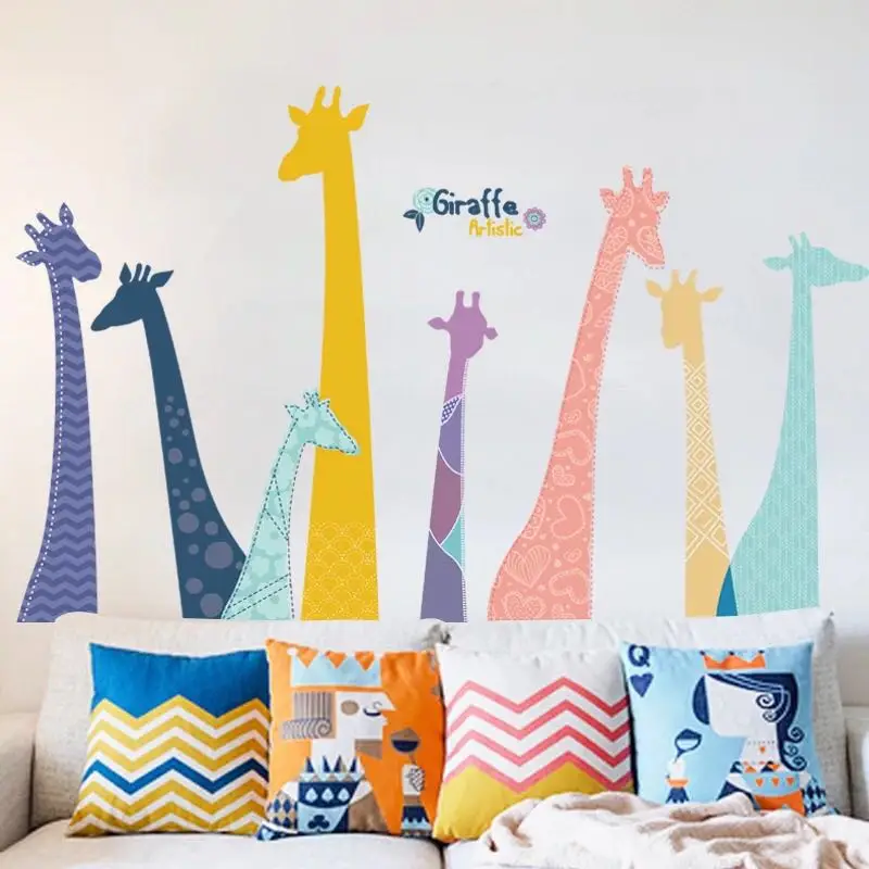 Пользовательский съемный мультяшный Жираф клейкая ПВХ Виниловая пластиковая наклейка на стену для украшения