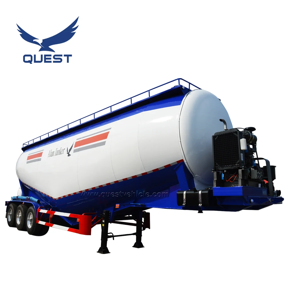 QUEST Tri-axle 60cbm 45cbm 60 Ton 70 Ton Powder Tanker Dry Silo Bulk Cement Bulker tank Semi Trailer for Sale