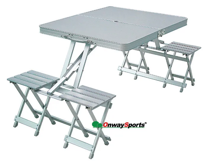 Dining Onway Outdoor Furniture Aluminium Portable Folding Table and Bench Set Compact Tailgating Camping Furniture Event