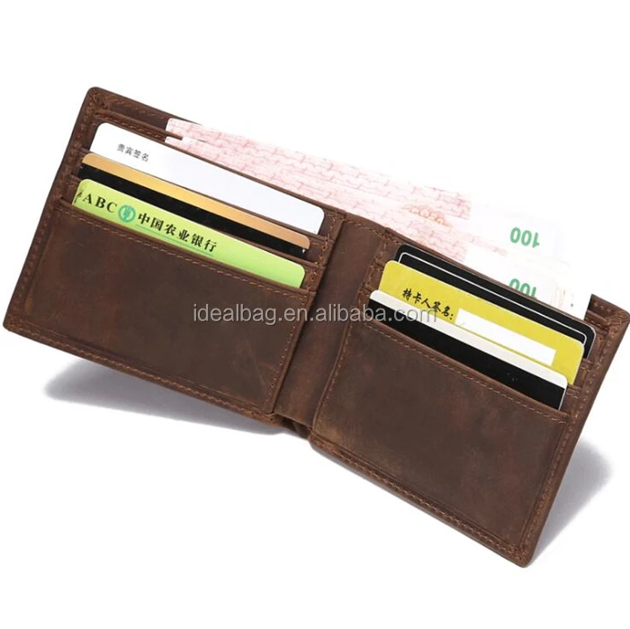 Vintage Crazy Horse Bifold Minimalist Slim Men's Leather Wallets RFID ...
