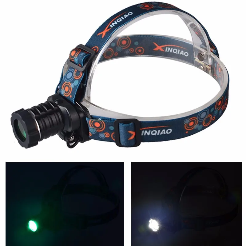 Zoom Rechargeable Headlamp LED Coon Hunting Headlight with Green Light