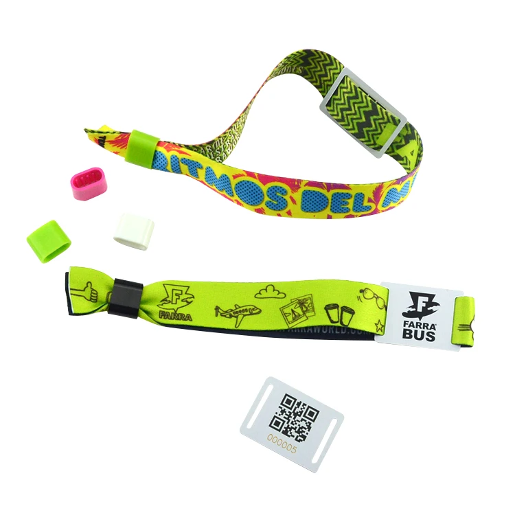 Promotional Adjustable  QR Code Event Bracelet RFID  NFC NTAG213 Woven Sports Wristband  EV1 Fabric Bracelet