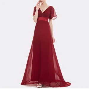 Simple Design Women's V-Neck Chiffon Maxi Dress Breathable for Summer Evening Formal Dress