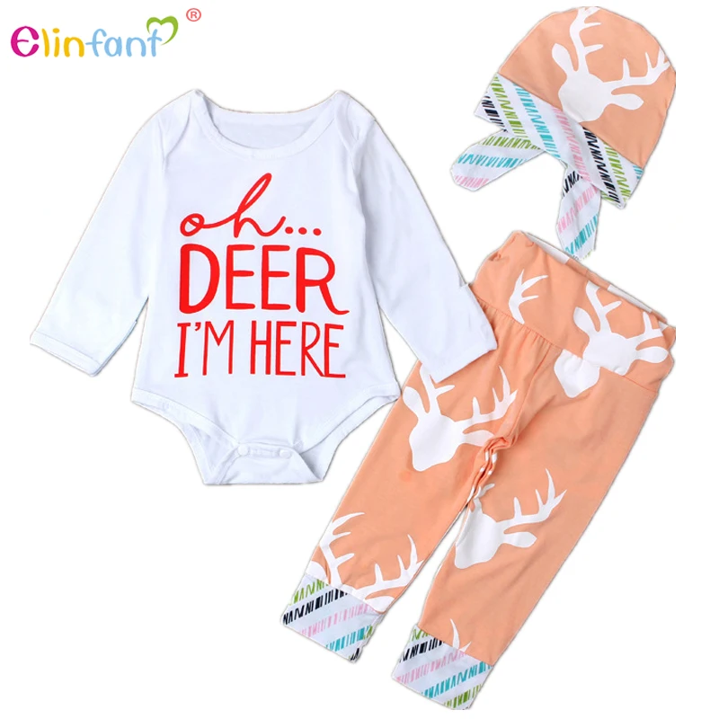 Elinfant Новорожденные девушки Одежда Baby Romper Нарядные штаны Комплект с длинным рукавом Зимняя