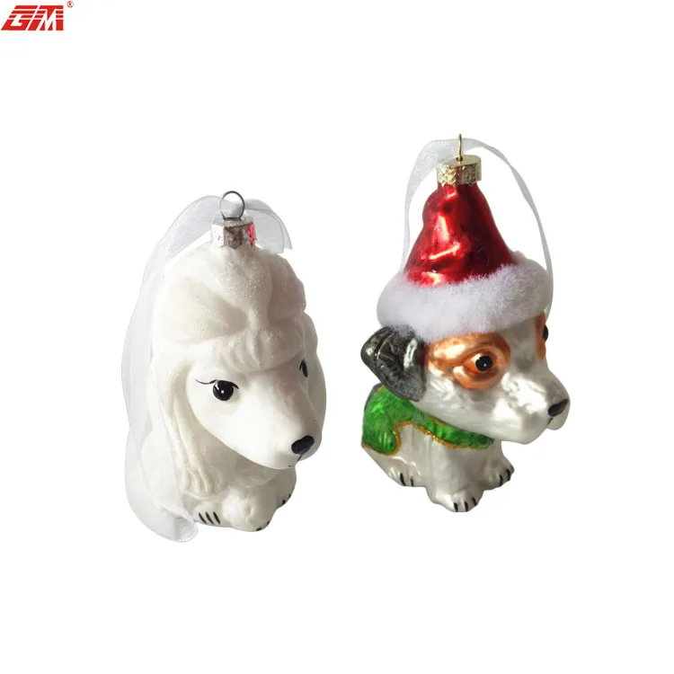 Wholesale cute handmade glass christmas dog decorations hanging ornaments supplier