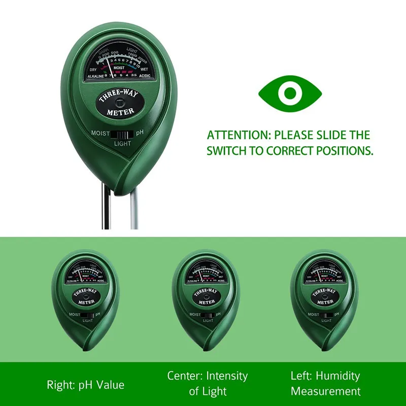Hot Bán Logo In Ấn Pin Miễn Phí Đất Ph Độ Ẩm Meter 3 Trong 1 Đất Tester