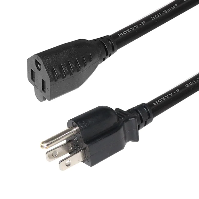 ac extension Cable PVC black us male to female Nema5-15P splitter y type power cord 17