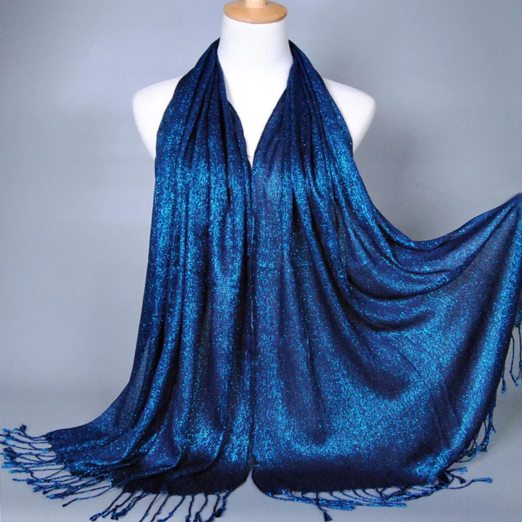 Lady Solid Color Scarf Tassel Shawl Golden Wire Cotton Fabric Scarf Women Hijab