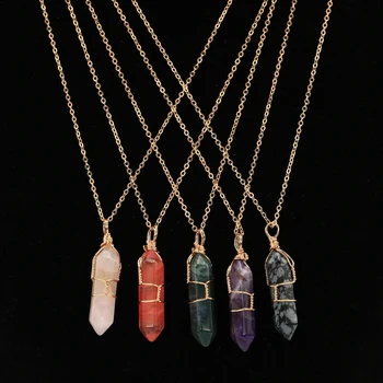 >>>15 Color Quartz Necklaces Pendants Vintage Natural Stone Bullet Crystal Necklace For Women Fashion Jewelry Bijoux Collares
