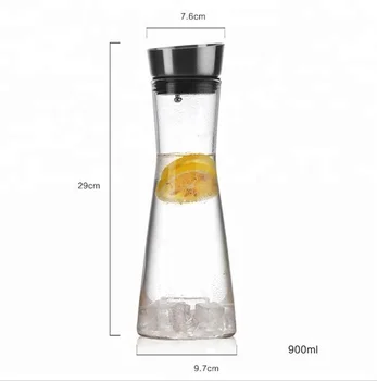 1L/1.5L Round Glass Water Bottle Stainless Lid Glass Carafe for Water Juice  Wine