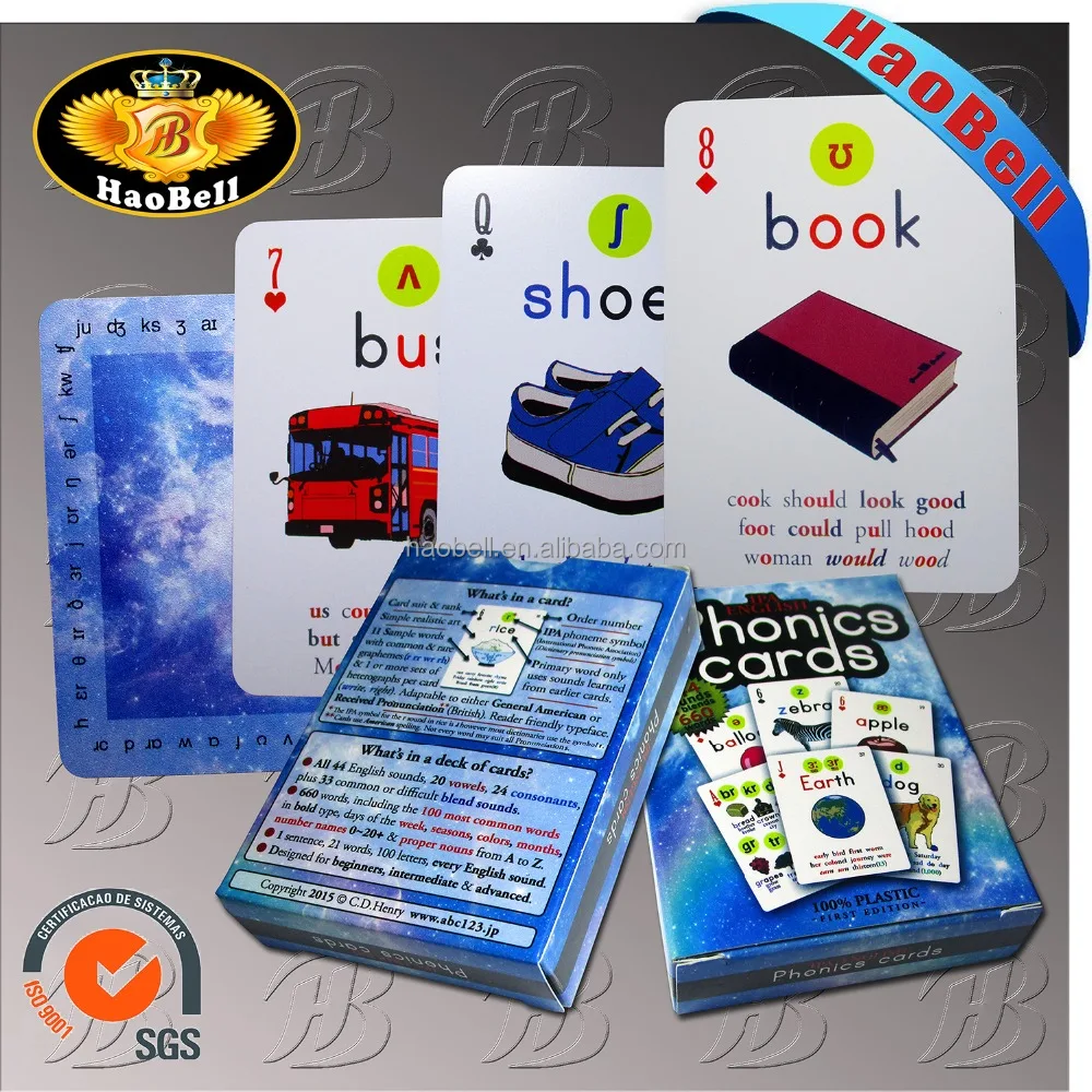 customized plastic kids education cards for english phonogram