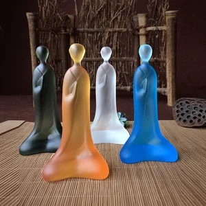 Crystal Liuli Zen CultureTable Decorative Abstract Zen Garden Little Monk Statues - Meditation for Desk