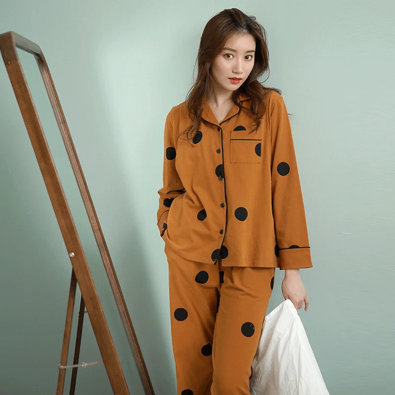 
 Сезон осень 2019, женские пижамы, женская одежда для сна с низким минимальным заказом, пижамы для грудного вскармливания в горошек  