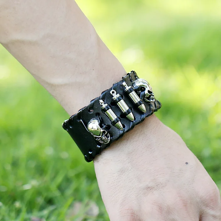 Wholesale Large leather cuff bracelets with vintage metal buckles