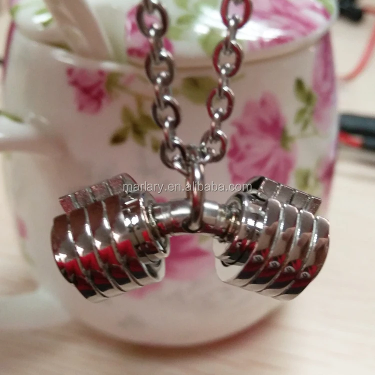 Men Fitness Jewelry Gym Necklace Bend Broken Dumbbell Pendant Show Your Strength and Motivation