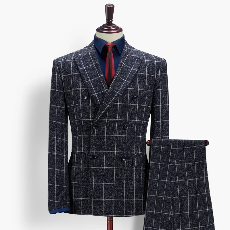 grey check double breasted suit