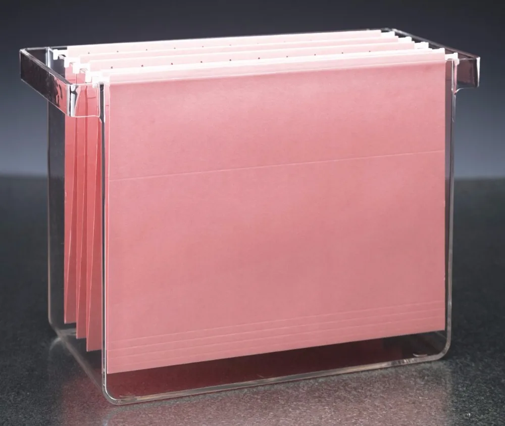 Clear File Storage Box Acrylic File Folder Organizer Portable Collapsible File Hanging Box for Letter Size with Handle