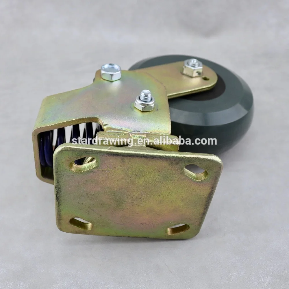 SS Spring Loaded Fork 6 Inch Heavy Duty Swivel Shock Absorber Caster Solid Polyurethane Wheel Swivel Shock Absorber Caster