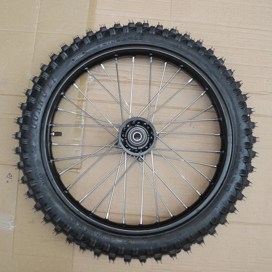 17 Inch Pit Bike Front Wheel Assy with Steel Rim 70/100-17 32 Spokers 12mm  or 15mm Axle for CRF KLX Dirt Bike Pit Bike