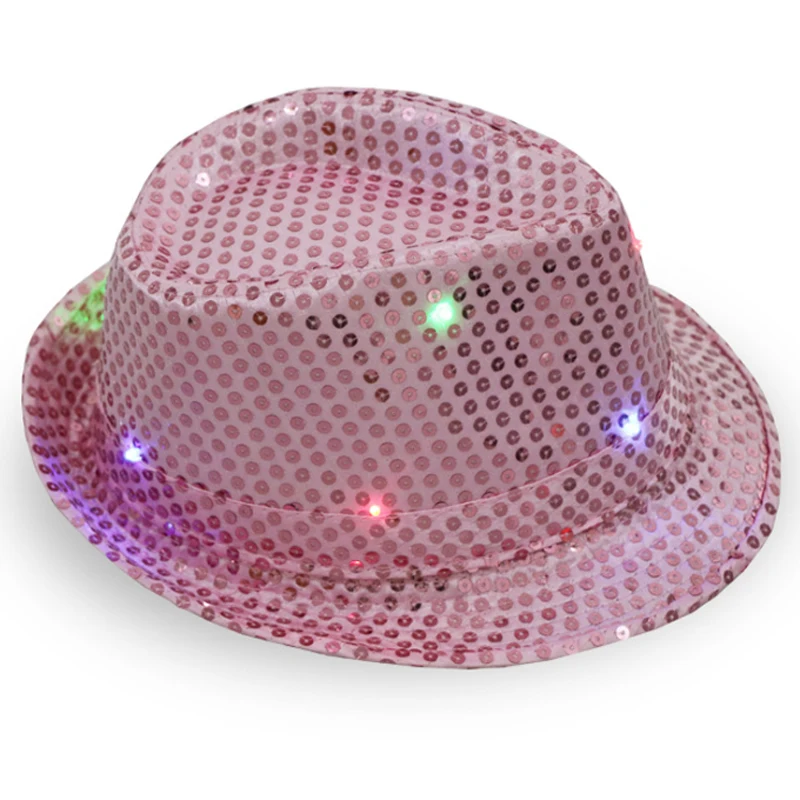 
 Бесплатная доставка взрослых для женщин мужчин Fedora LED блёстки загорается Джаз кепки хип хоп шляпа Mardi gras шапки кепки  
