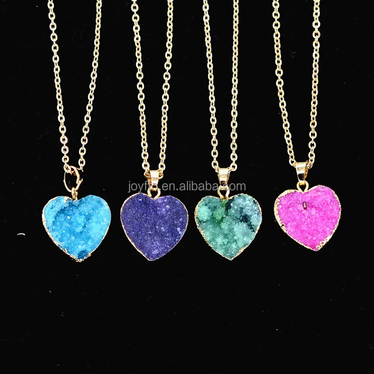 Druzy Quartz Agate Heart Pendant