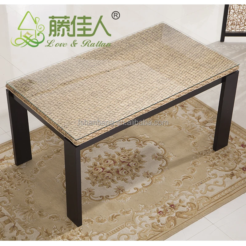 Java Home Living Sunroom Natural Rattan Water Hyacinth Bamboo Dining Table Chairs Set Bali Style Indonesia Furniture