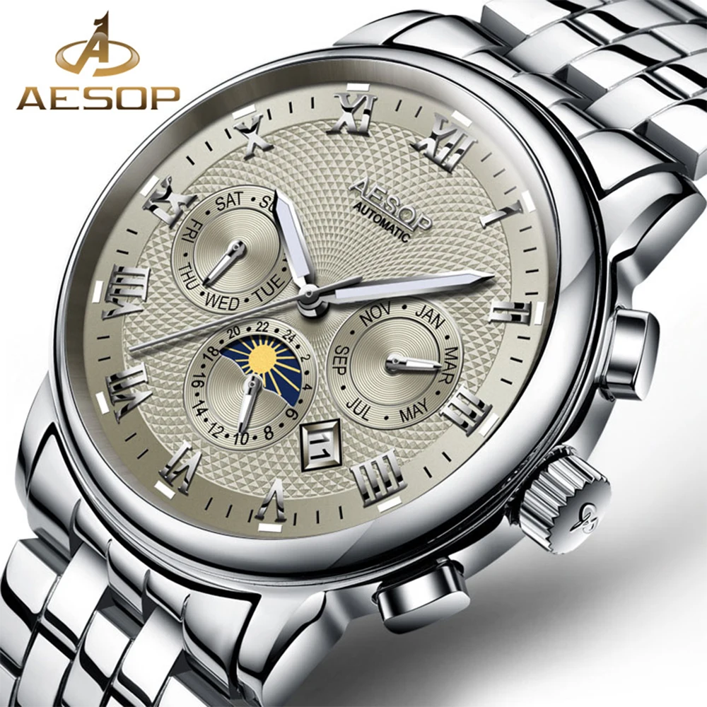 AESOP Men s automatic Wristwatch Stainless Steel Male Clock Relogio Masculino Box Alibaba