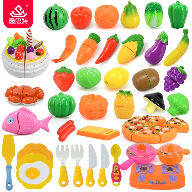 120 Pcs plástico brinquedo de comida para crianças jogar adereços de  cozinha, brinquedo de frutas vegetais cozinha Food Set para crianças jogo