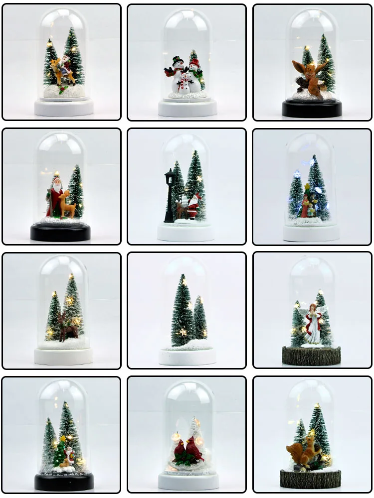 Custom clear hand blown glass dome christmas tree reindeer snow scene xmas cloche decorating ideas craft ornaments manufacture