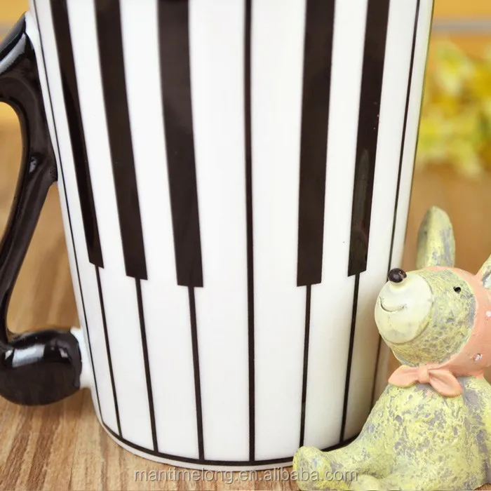 Cadeau Prof Piano Tasse Café Piano Céramique 200ml - Soucoupe + Cuillère - Design Notes Musique - Blanc Tasse Note Musique Design