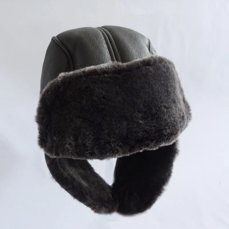 Unisex Real FUR HAT Trapper Ushanka Hunting SHEEPSKIN SHEARLING
