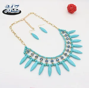 Fashionable Chunky Turquoise Beaded Necklace and Earring Set Wedding Party Engagement Anniversary Gift Crystals