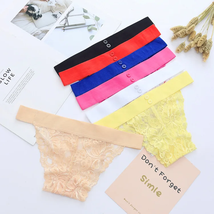 Wide Waistband 2 Button Decorated Super Sexy Seamless Lace Bikini Panties