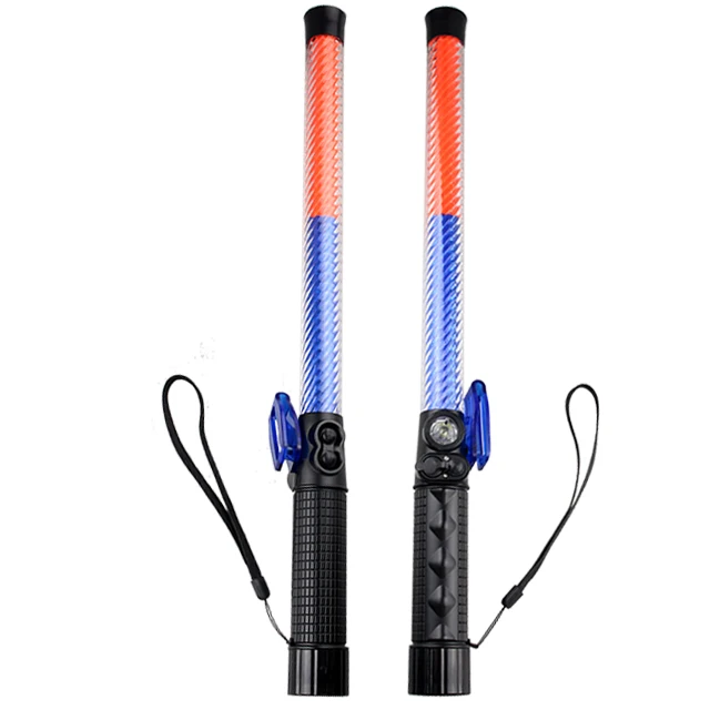 Многофункциональная СВЕТОДИОДНАЯ перезаряжаемая дорожная дубинка красная и синяя из поликарбоната с магнитным