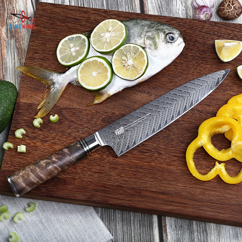 Real AUS-10 damascus kitchen knives set 6 pcs sharp blade Sapele Wood  Handle 67 layers
