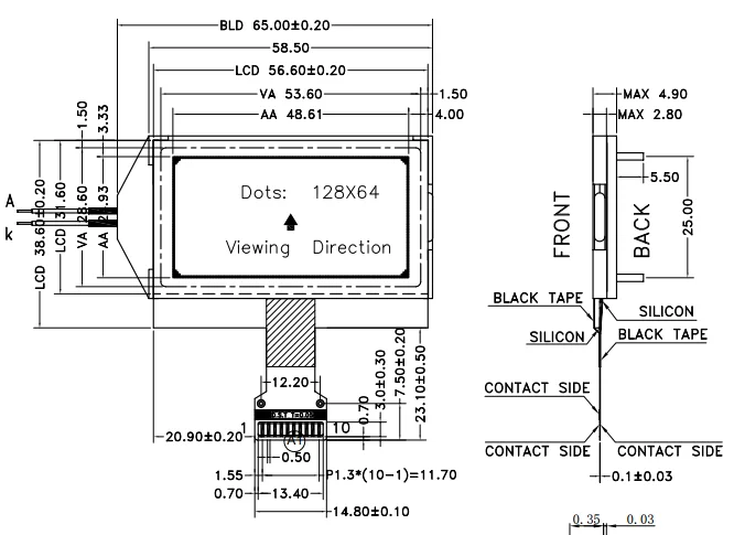 128x64 Graphic Cog Lcd Display For Telephone - Buy 128x64 Cog Lcd,Cog ...