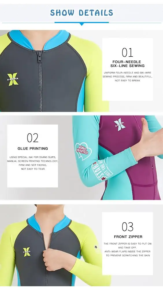 Модная детская гидрокостюм неопрена тела с длинным рукавом ребенка подводного плавания серфинга-ап. слитный женский купальник с защитой от солнца для водных видов спорта