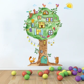 YIYAO Beautiful Tree Animal Wall Decals, Removable Cartoon Animal Wall Sticker